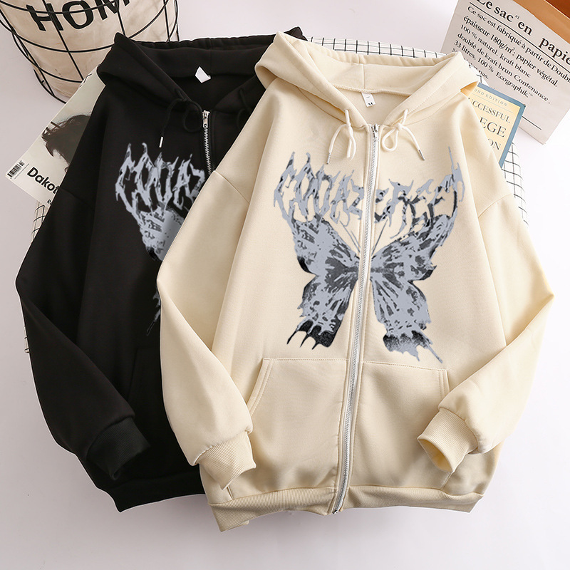 Spring 2024 European and American popular zipper sweater New Amazon retro butterfly hoodie men's and women's coat top Spring 2024 European and American popular zipper sweater New Amazon retro butterfly hoodie men's and women's coat top