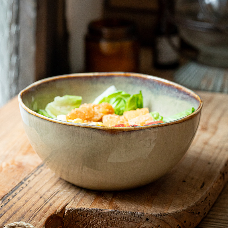Tazón de fideos nostálgicos anticuados Tazón de cerámica de 5,5 pulgadas Tazón de desayuno engrosado horno irregular en ensaladera exportación transfronteriza