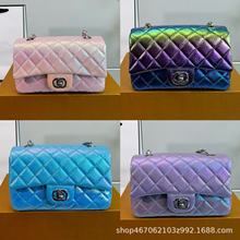 跨境街头潮流cf珠光链条菱格特色斜挎包欧美潮炫彩渐变链条女包