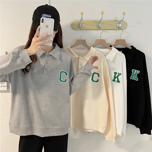 Elegant Vintage American Style Polo Hooded Sweatshirt for Women, Apricot Color, 2025 Letter Print, Spring and Autumn Thin Long-Sleeve Sweatshirt