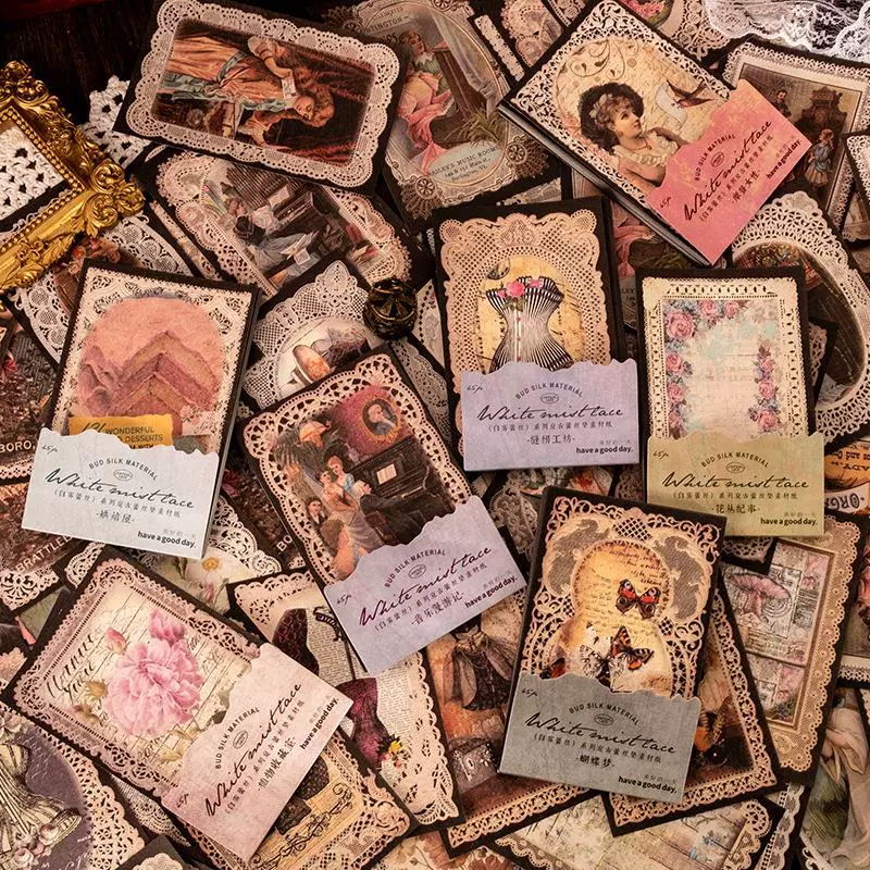 Белый туман кружева серии красивый день материал бумага Ретро ручной счет украшения наклейки 45 в 8