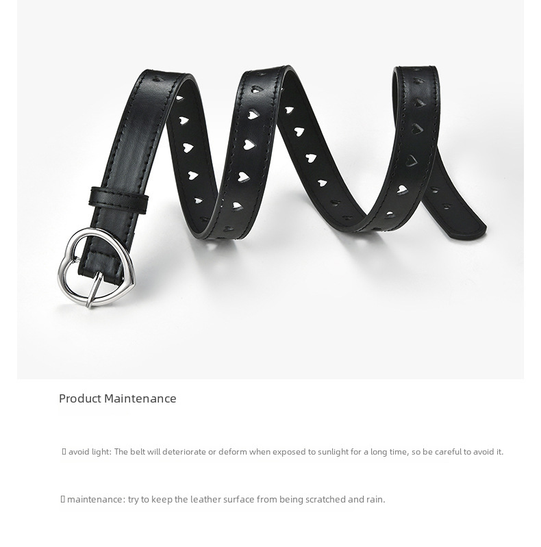 Children's peach buckle simple fashion women's belt love hole hollow decoration women's dress belt wholesale_voghion.com