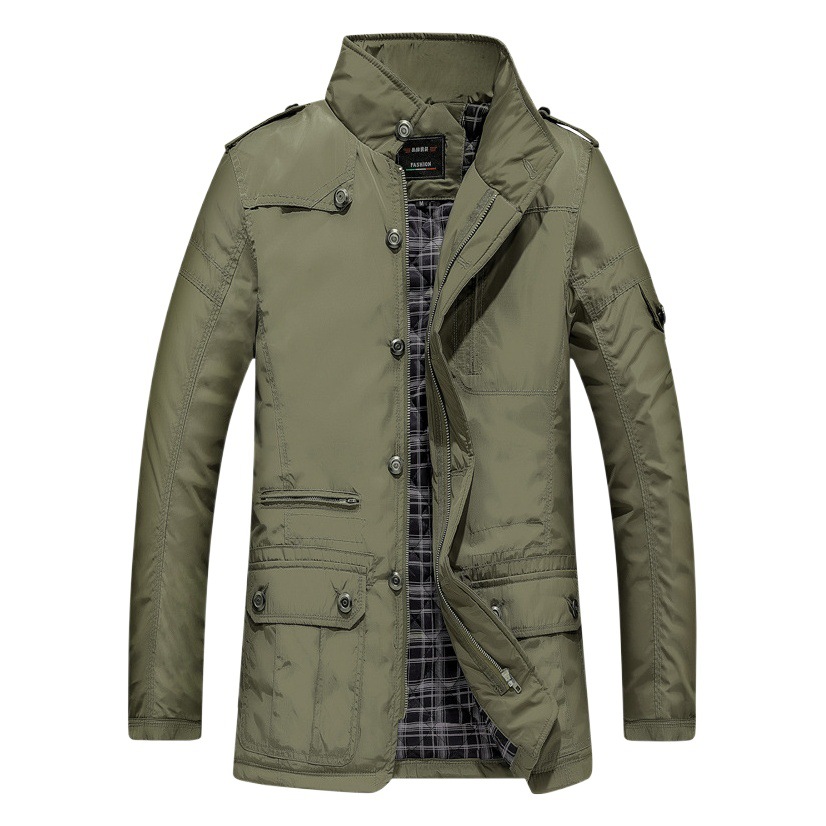 Chaqueta de hombre engrosada abrigo de algodón acolchado chaqueta casual chaqueta de fibra de poliéster delgada para padre de mediana edad y ancianos rompevientos