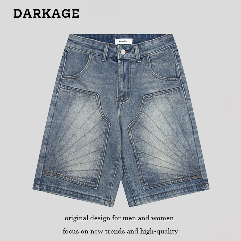 Национальная мода американская линия деконструируется и стирается, чтобы сделать старые джинсовые шорты мужские и женские приливы ретро свободные прямые брюки