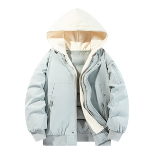 Customized Logo New Cotton Coat Teenagers Warm Cotton Coat Men's Cotton Coat Winter Coat Fake Two-Piece Thickeneded Hooded Trendy Brand