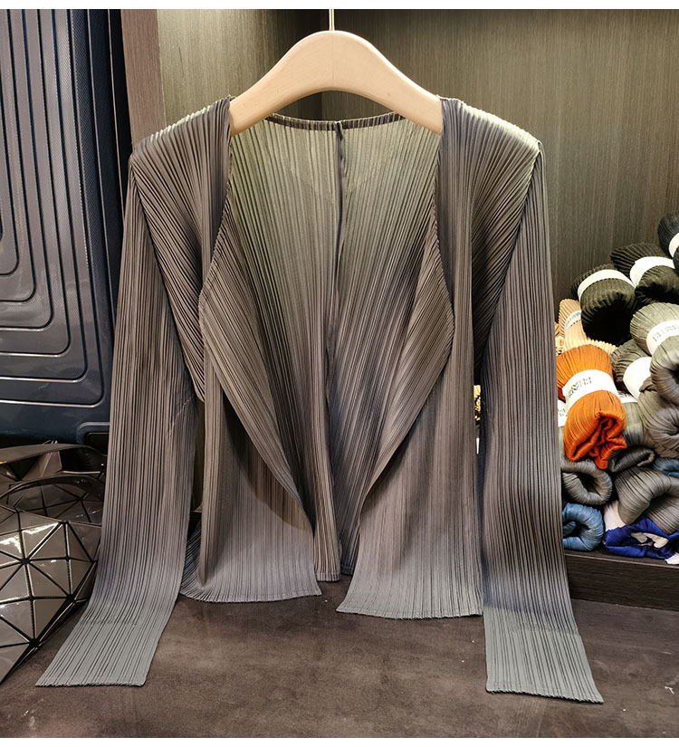 Áo cardigan nữ tay dài xếp ly không cài khuy, phong cách đơn giản cao cấp mùa xuân hè — Màu xanh lam nhạt, Màu đen, Xanh Lông Công, Màu hồng chi tiết 22