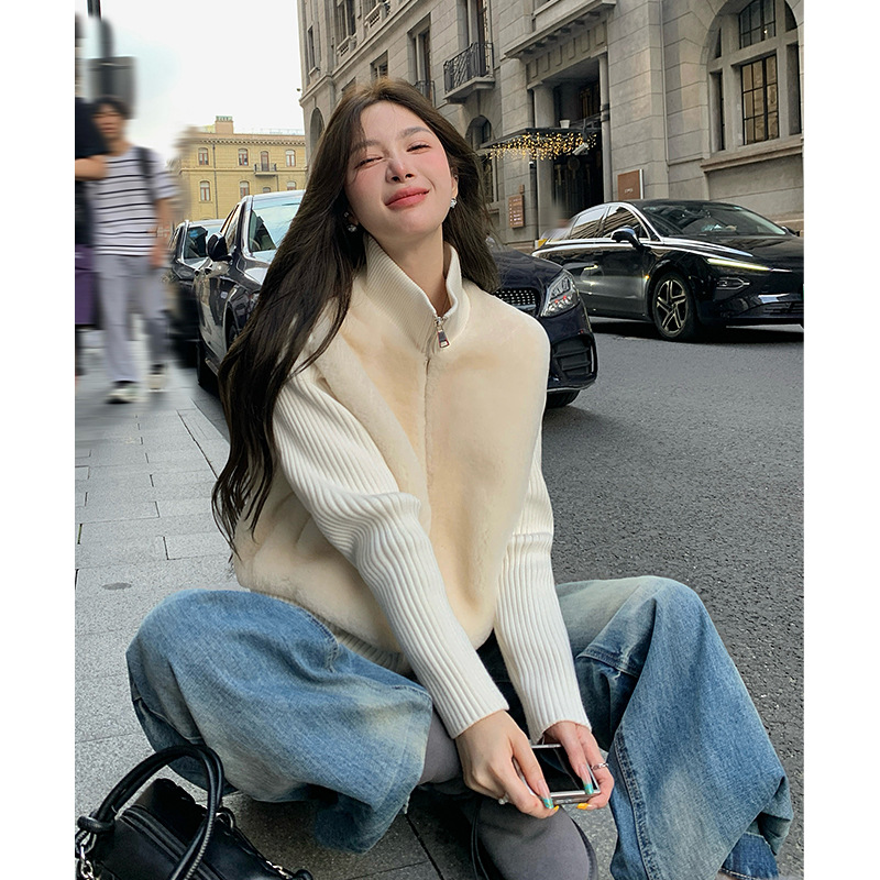 皮草针织拼接羊毛2025秋冬新款皮毛一体羊羔毛皮草显瘦短外套女冬