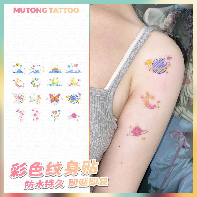 Tattoo Stickers Butterfly Moon Colorful Shoulder Clavicle Solar System Earth Waterproof Long-Lasting Female and Male Artificial Tattoo Bracelet Tattoo Stickers Butterfly Moon Colorful Shoulder Clavicle Solar System Earth Waterproof Long-Lasting Female and Male Artificial Tattoo Bracelet