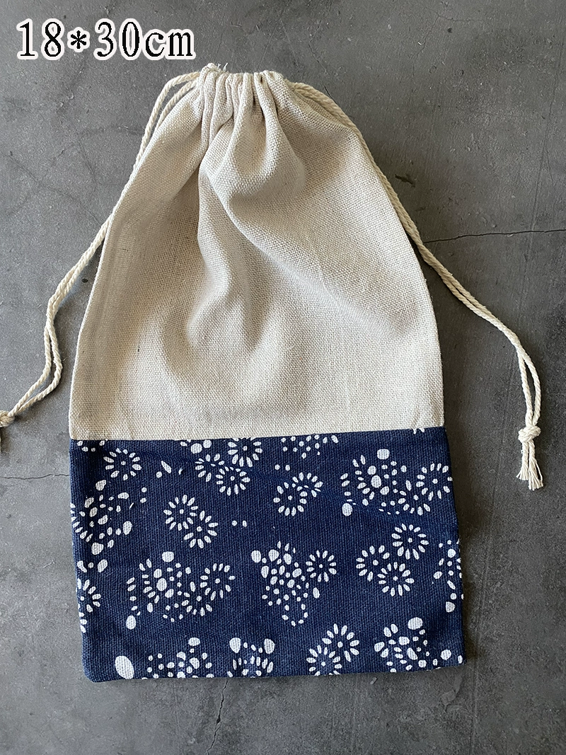 Cloth bag, Chinese style, drawstring, cotton and linen, for luck