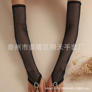 Long Diamond Buckle Fingerless Thin Gloves Mesh Gloves Wedding Bride Opera Party Wedding Costume Hook Finger Gloves