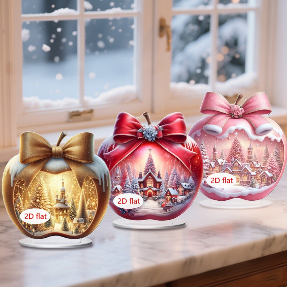 Nuevos productos transfronterizos Navidad Nochebuena Navidad Apple decoración decoración de escritorio decoración de Año Nuevo 2D acrílico