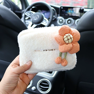 Car tissue box/set bucket rear car garbage bag - hyun-a-kim-flower-orange-cashmere-paper-set