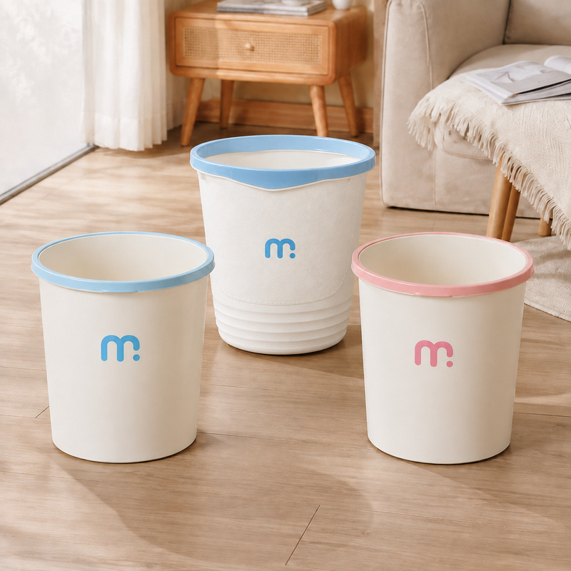 Trash can for home use, suitable for bedrooms, kitchens, bathrooms, dormitories, and offices; large capacity, with a compression ring for easy disposal
