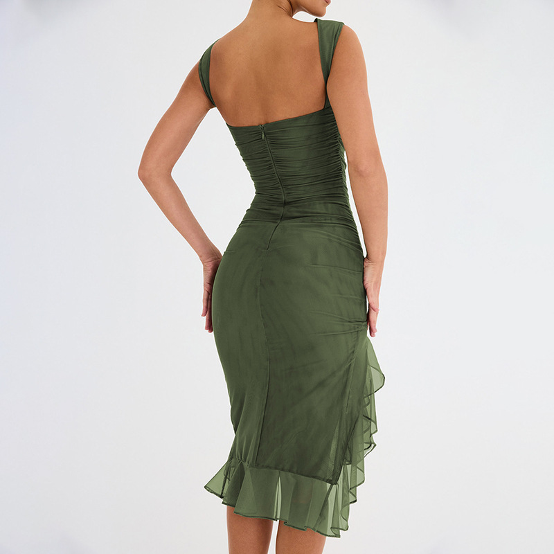 280g Weight Asymmetrical Dress, Knee-Length Dress Length Type Sleeveless Sleeve Length Mesh Dress Dresses Type Spandex, Mesh Yarn Fabric Type High Waist Waist Line Holiday, Cocktail Party Occasion Round Neck Neckline Slim Fit Type Solid Color Pattern Summer Season Women's Gender Pleated Design Elegant, Sexy Style Wholesale Women's Elegant Sexy Pleated Solid Color Holiday Cocktail Party Round Neck Sleeveless Mesh Dress 11