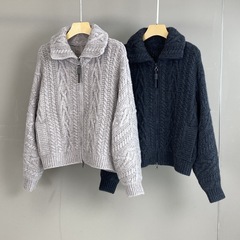 南油篙品25秋冬BC翻领舒适时尚羊绒女士拉链长袖针织翻领外套