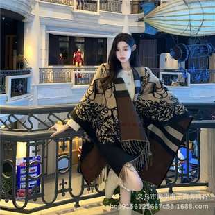 high quality Autumn and Winter New Heavy Horse Brown Women's Cashmere Shawl Double-Sided Autumn and Winter Warm Cloak Cloak Trendy