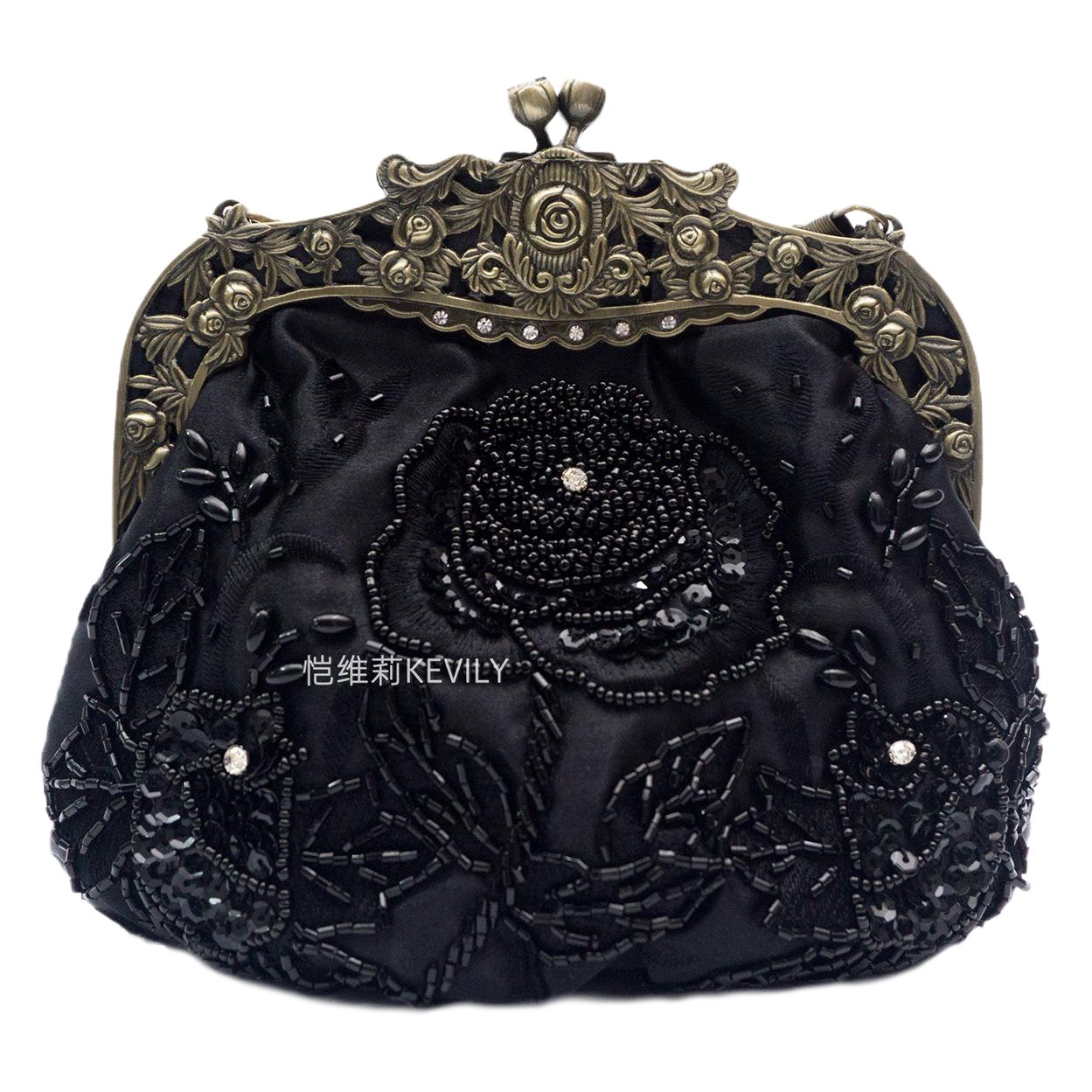 Kai Weili hecho a mano con cuentas bordado flor bolso de noche vintage viejo Shanghai bolsa cheongsam Amazon caliente bordado boca Bolsa de Oro