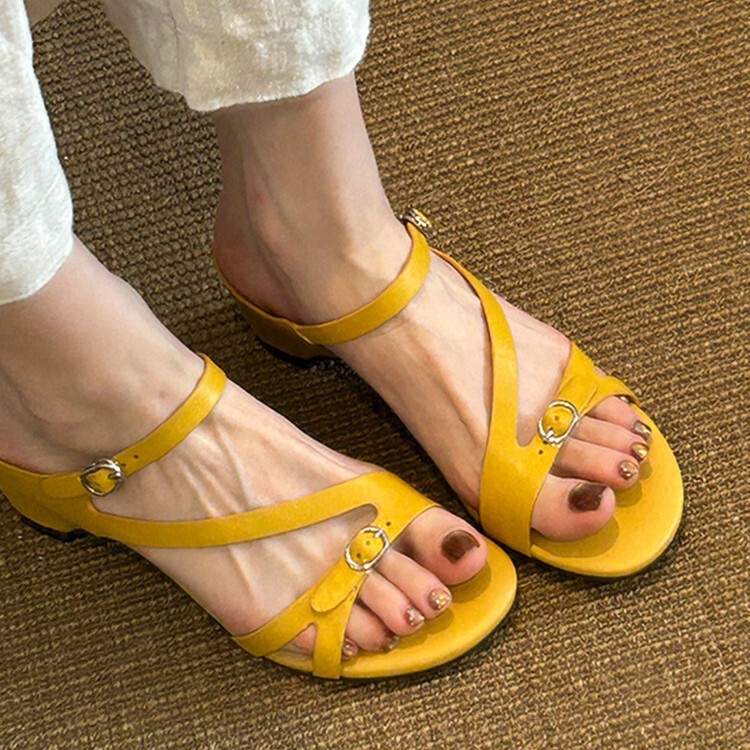 Ready Stock Version~4.5Cm Internal Height-Increasing Square-Toe Wedge Sandals for Women, Summer Open-Toe Slippers, High-Heeled Shoes for Women