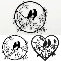 Metal love bird silhouette round love art iron hanging ornaments independent station manufacturer supply