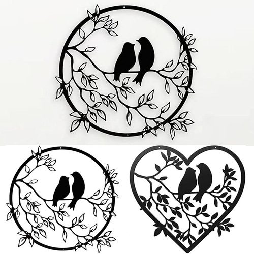 Metal love bird silhouette round love art iron hanging ornaments independent station manufacturer supply