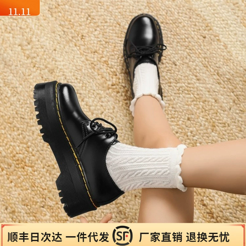 Женские чёрные кожаные ботинки на толстой подошве 1461 Dr. Martin, новые британские ботинки 2025 года, весенне-летний стиль преппи