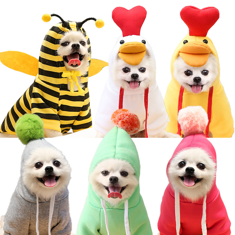 새끼 닭옷, 고양이, 소형 및 중형견용 후드티, 플리스 애완동물 의류, 테디, 비숑, 가을 겨울옷, 비숑 후드티