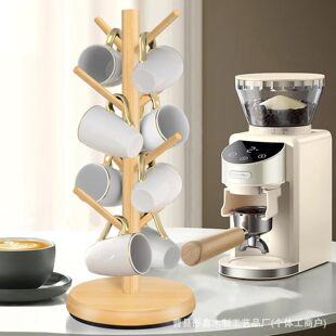 Wooden Tree-Shaped Cup Holder Rotatable Desktop Coffee Cup Drain Hanger Solid Wood Base Storage Mug Holder Jewelry