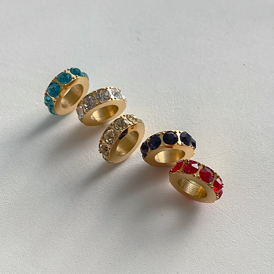 Stainless Steel Diamond-Encrusted Large Hole Spacer Spacer Beads DIY Jewelry Accessories Ins Necklace Pendant Gold-Plated Handmade Accessories