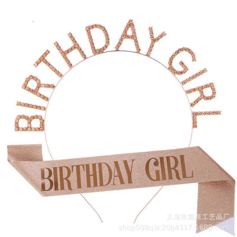 Glitter rosa correa de hombro CUMPLEAÑOS NIÑA correa de hombro CUMPLEAÑOS corona diadema decoración de fiesta de CUMPLEAÑOS