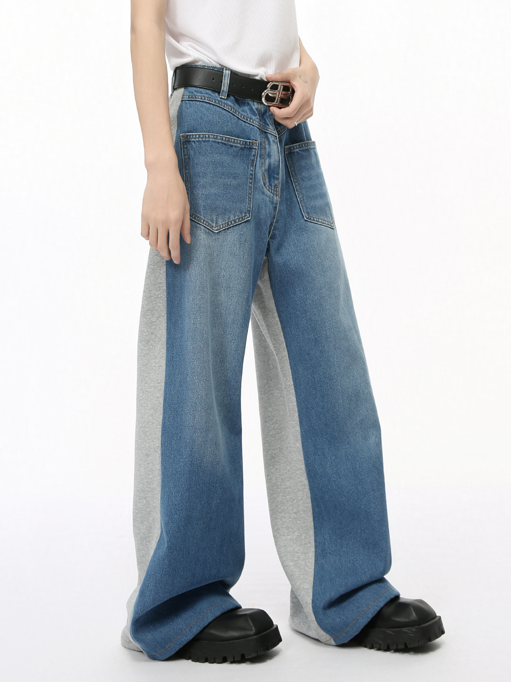 MTLCLOTHES Hombres| 2024 otoño nuevos productos nicho deconstrucción empalme de color de piernas anchas de la moda jeans