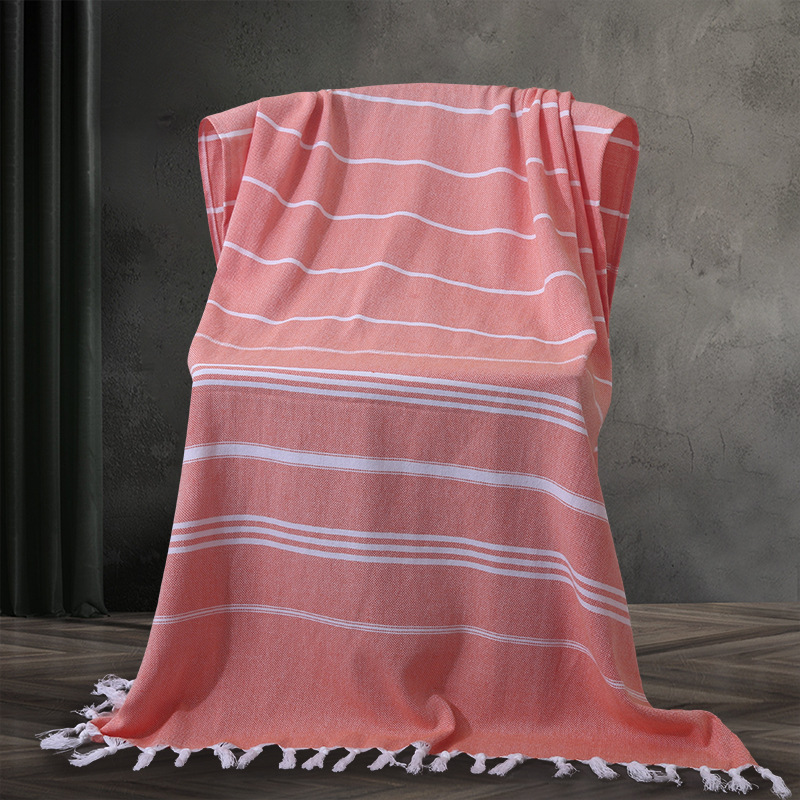 Toalla de playa turca algodón europeo y americano a rayas teñidas de hilo borla Toalla de baño de comercio exterior transfronterizo de algodón puro personalización de la toalla de playa