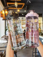 Large Capacity Water Cup for Men and Women with Straw Time Scale 2000ml Sports Internet Red Summer Water Bottle Plastic Water Bottle 