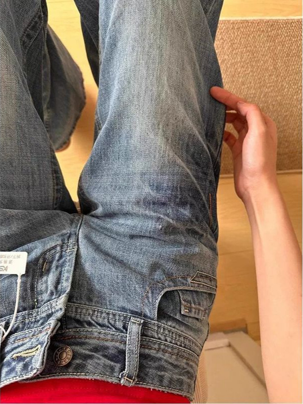 美式复古水洗阔腿牛仔裤女秋季新款低腰宽松显瘦不贴腿微喇拖地裤|undefined