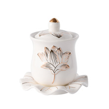 GJU8佛具用品陶瓷家用白浮雕水杯香炉花瓶供果盘摆件供佛佛前供奉