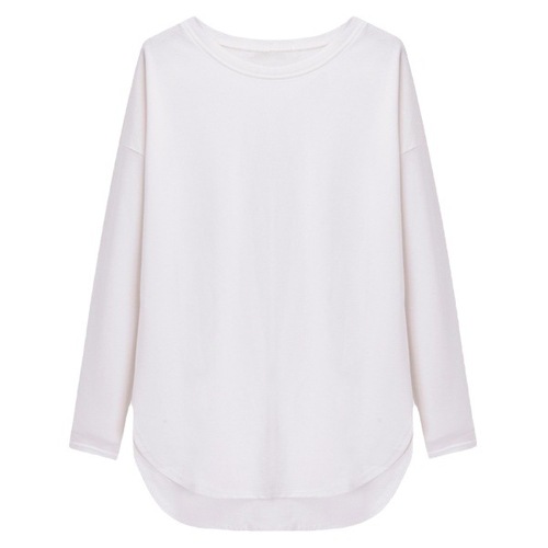  Autumn New Korean Style Hip-Hugging Slit Solid Color Medium-Sleeve Long-Tee Loose T-Shirt BF Trend Top