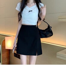 a字短裙女办公室商务制服半身裙隐形拉链款时尚开叉设计包臀a字裙