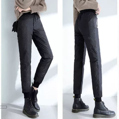 Brand keep warm elastic fitted windproof trousers with down