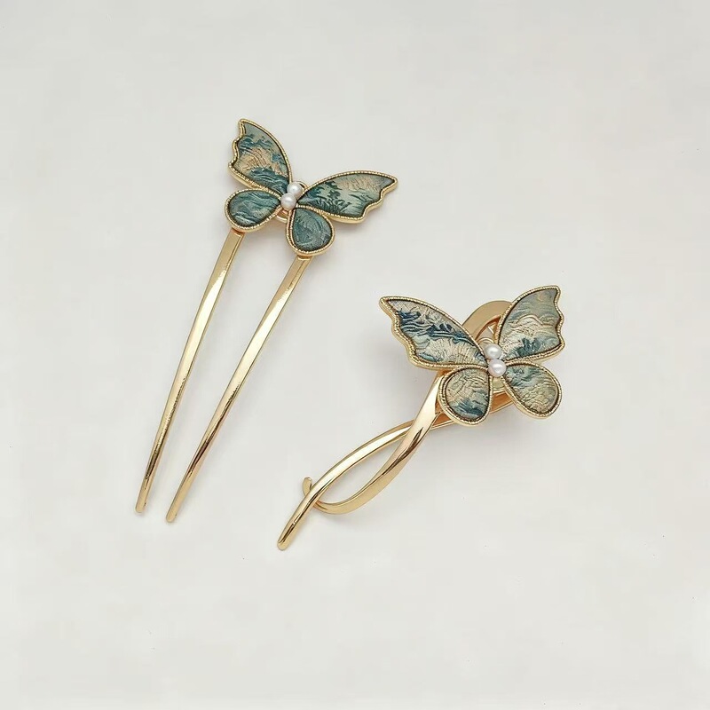 Jiayue Song Brocade Hairpin Base Embryo Pearl Large Butterfly Twist Clip Alloy Accessories with Lid Han Dynasty Hairpin Accessories