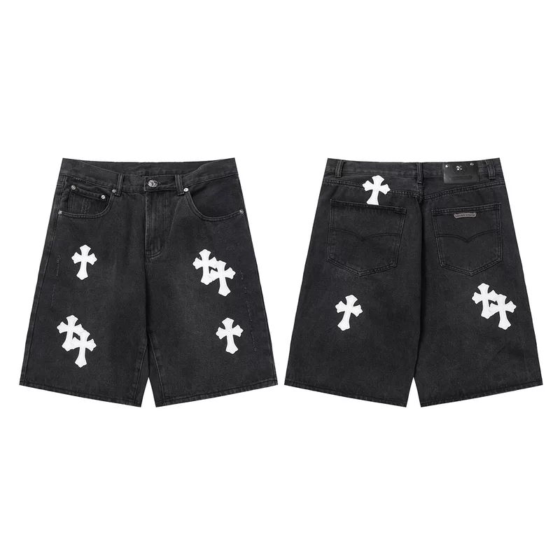 Унисекс шорты в стиле Chrome Hearts из денима, принт крест, размеры 28–36