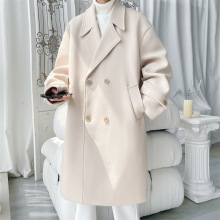 秋冬新款毛呢大衣男中长款双排扣呢子外套呢料大衣风衣