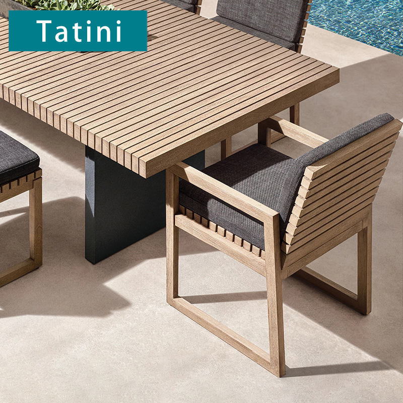 Mesa y silla de teca al aire libre patio terraza antiagua muebles de protección solar jardín al aire libre combinación de mesas y sillas de madera maciza