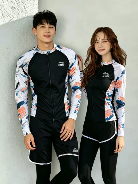 Men's Swimwear Korean Diving Suit Women's Couple Long-Sleeve Jellyfish Swimsuit Two-Piece Zipper Sun-Protection Slimming Snorkeling Set
