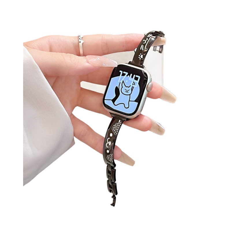 猫狗双全手镯镶钻金属表带适用S10苹果Apple watch手表iwatch腕带|undefined