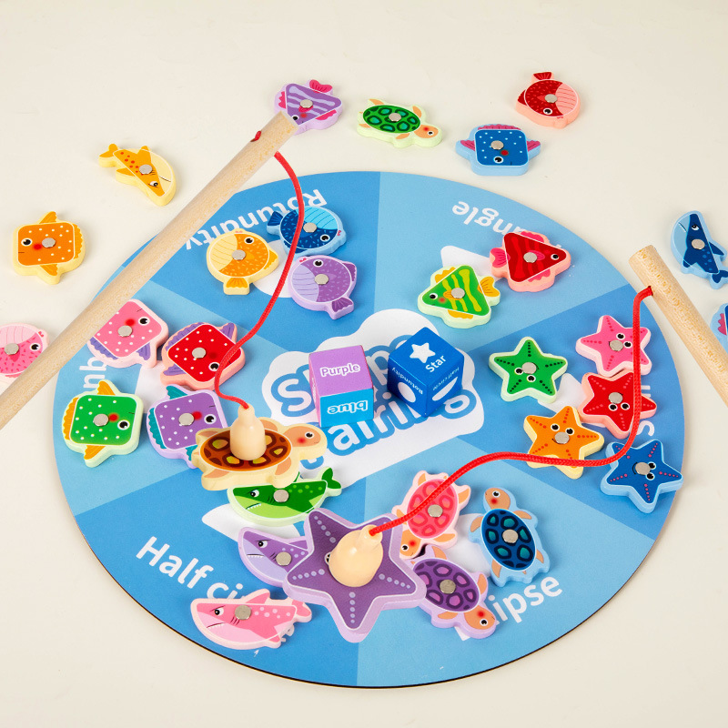 Coordinación mano-ojo, color, forma, juego de pesca, madera, magnético, niño, bebé, práctica para padres e hijos, jardín de infantes, educación temprana