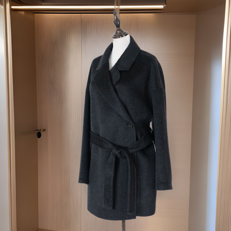 Long-Sleeved Casual Style Suit Collar Sheep Wool 2026 Model Tie-Waist Double-Sided Woolen Coat Oversized Double-Sided Woolen Jacket
