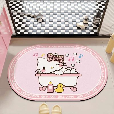 rug, quick-drying carpet for the bathroom, Avtomobil döşəmə paspasları - hello-kitty-takes-a-bath-in-the-bathtub-40x60cm-diatom-mud