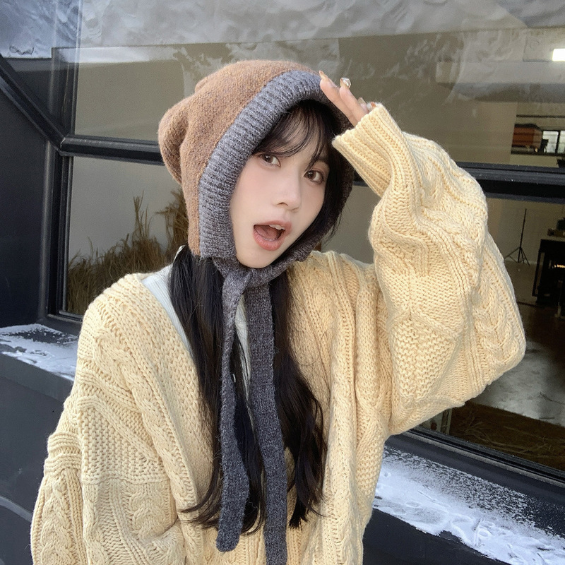 Hepburn Style Lazy Strap Cute Fairy Knitted Women's Autumn and Winter Baotou Hat New Year's Wool Hat Hood Student Hat