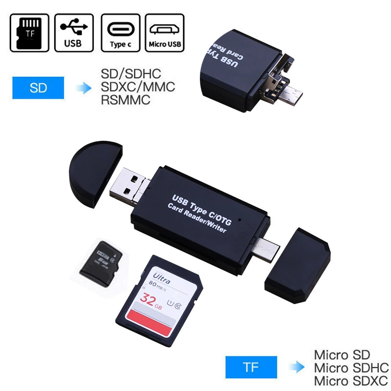 DM-HC31 USB 2.0 для чтения карт SD TF на телефон/компьютер, универсальный Micro+USB+Type-C тройной слот