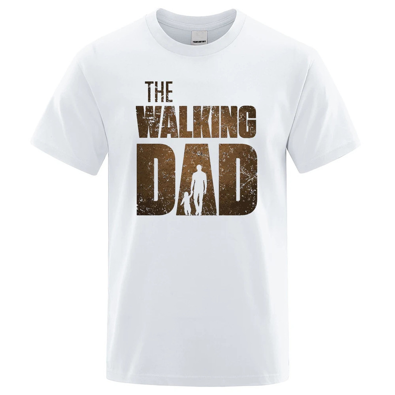 Walking Dad Funny Street Printing Men's Fashion Summer Loose Pure Cotton Short Sleeve Casual Hip Hop T-shirt