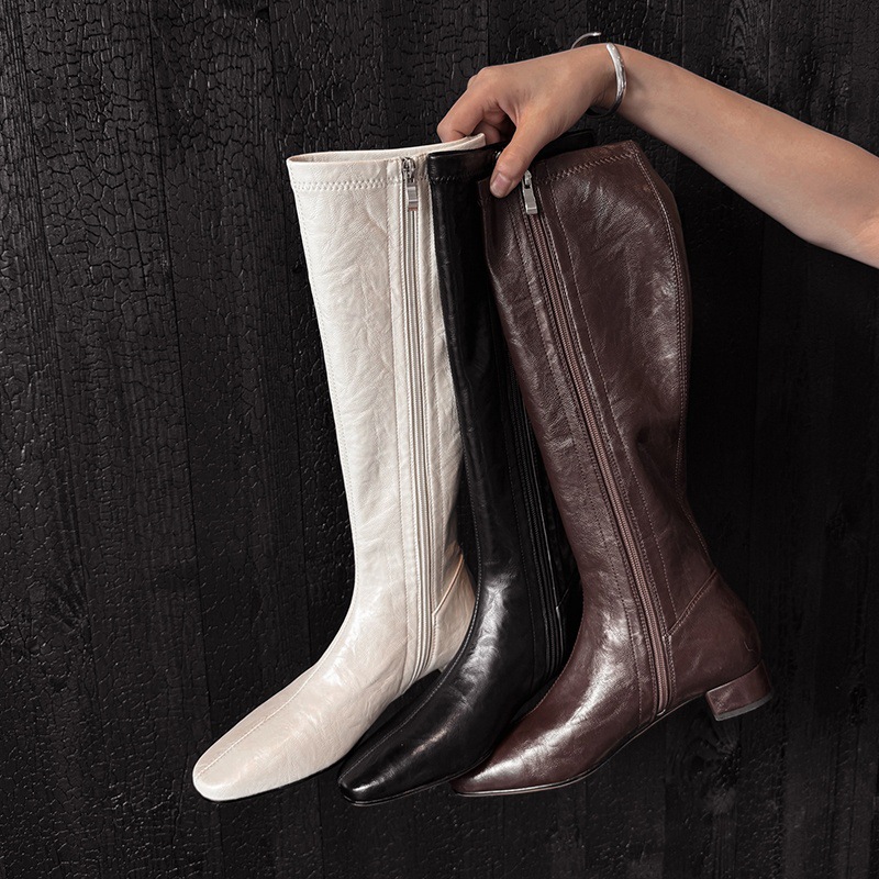 Soft demi-season elastic high boots with zipper